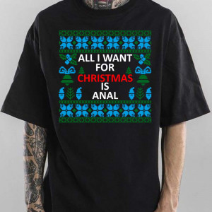 Футболка ALL I WANT FOR CHRISTMAS IS ANAL на блакитному фоні